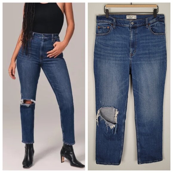 Abercrombie & Fitch Ankle Straight Ultra High Rise Curve Love Jeans Blue Size 31 - Picture 1 of 13